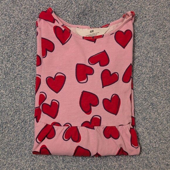 H&M Pink Red Heart Long Sleeve Valentine's Day Dress Girls Size 5T/6 - Picture 1 of 4
